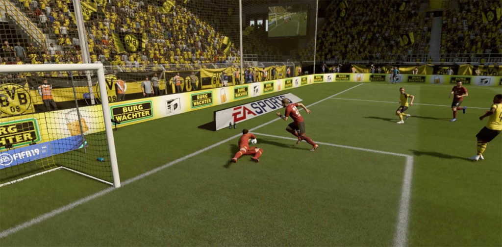 BURG-WÄCHTER ist beim Fußball-Game FIFA 19 wie im "echten Stadion" Bandenpartner des BVB